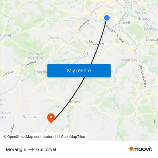 Morangis to Guillerval map