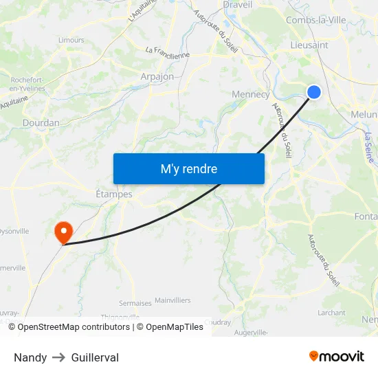 Nandy to Guillerval map