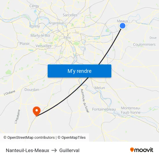 Nanteuil-Les-Meaux to Guillerval map