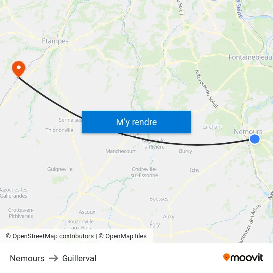 Nemours to Guillerval map