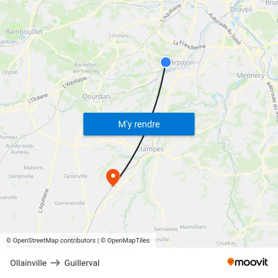 Ollainville to Guillerval map