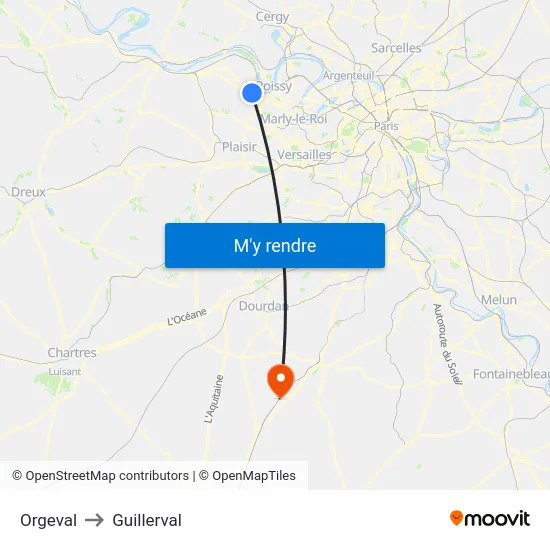 Orgeval to Guillerval map