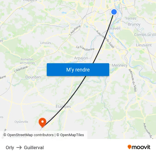 Orly to Guillerval map