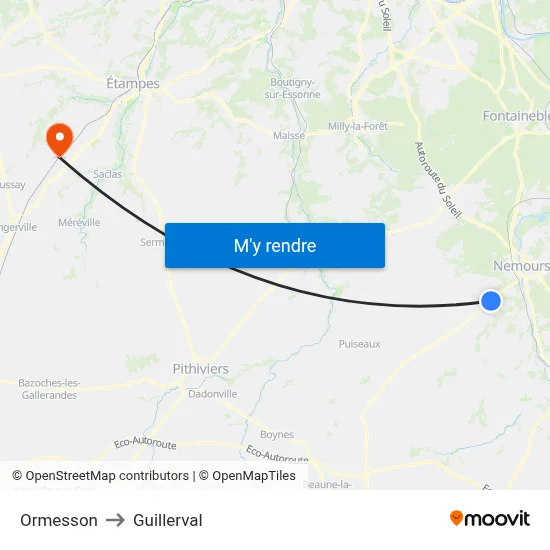 Ormesson to Guillerval map