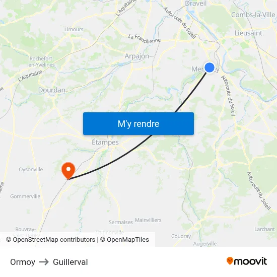 Ormoy to Guillerval map