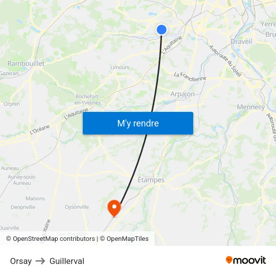Orsay to Guillerval map