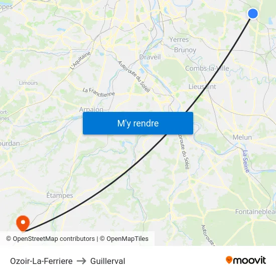 Ozoir-La-Ferriere to Guillerval map