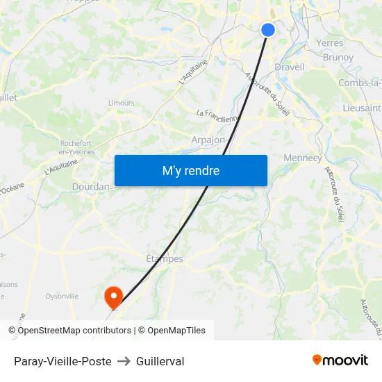 Paray-Vieille-Poste to Guillerval map