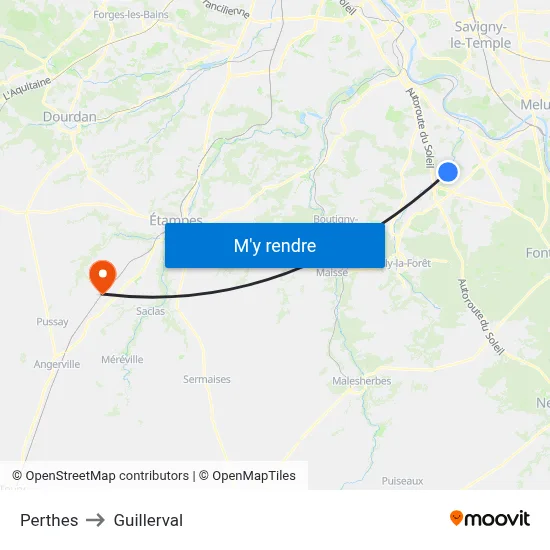 Perthes to Guillerval map