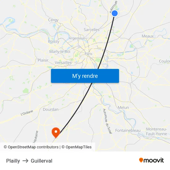 Plailly to Guillerval map