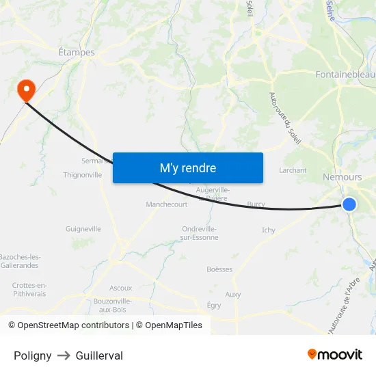 Poligny to Guillerval map