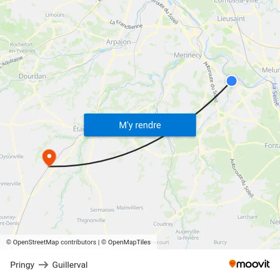 Pringy to Guillerval map