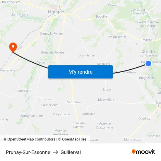 Prunay-Sur-Essonne to Guillerval map