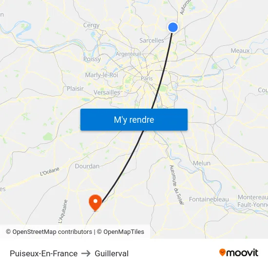 Puiseux-En-France to Guillerval map