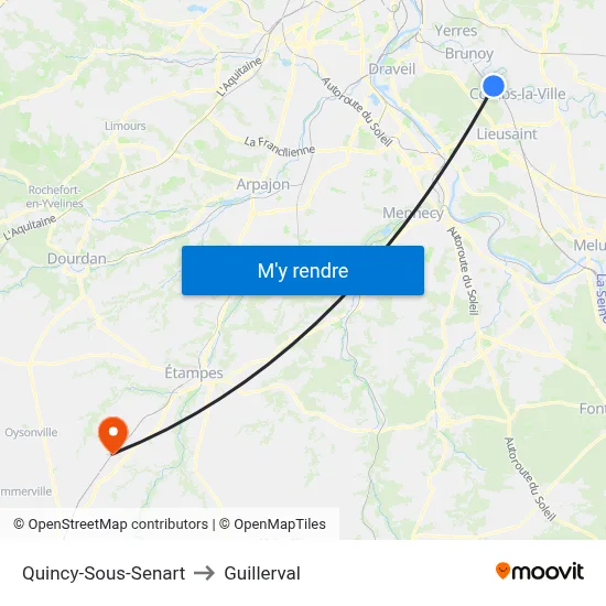 Quincy-Sous-Senart to Guillerval map