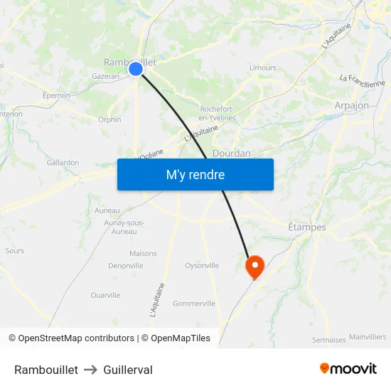 Rambouillet to Guillerval map