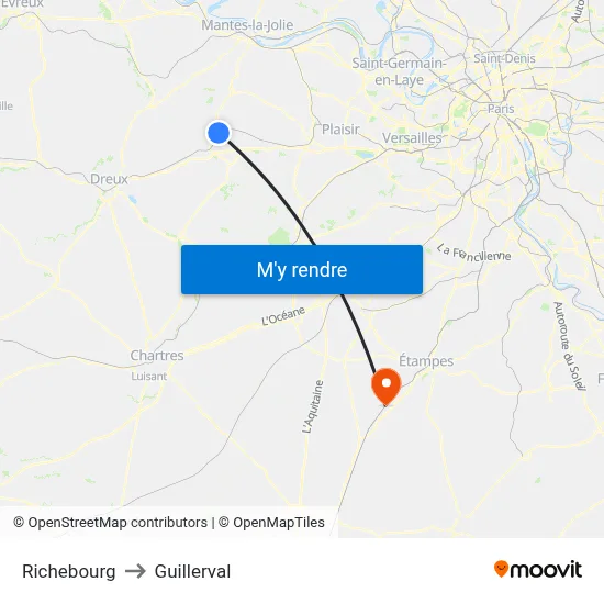 Richebourg to Guillerval map