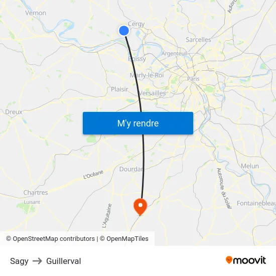 Sagy to Guillerval map