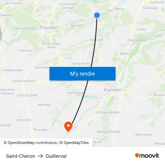 Saint-Cheron to Guillerval map