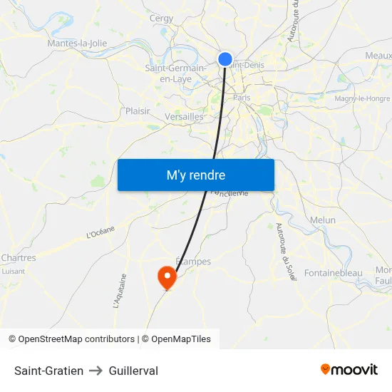 Saint-Gratien to Guillerval map
