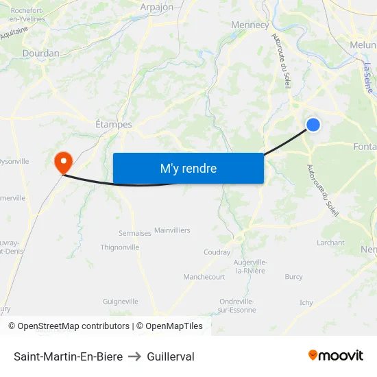 Saint-Martin-En-Biere to Guillerval map