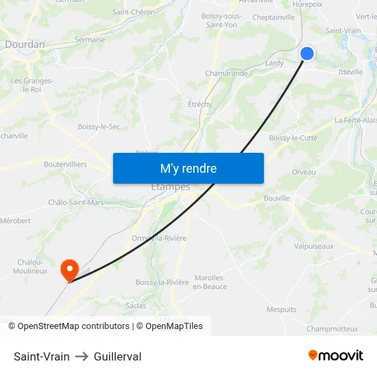 Saint-Vrain to Guillerval map