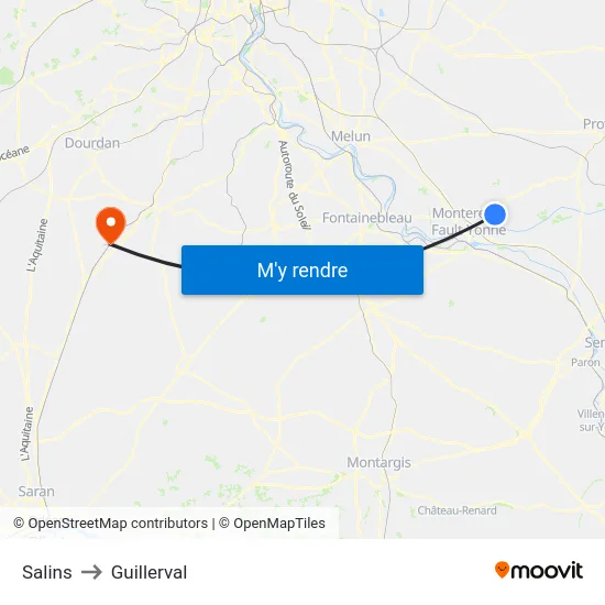 Salins to Guillerval map