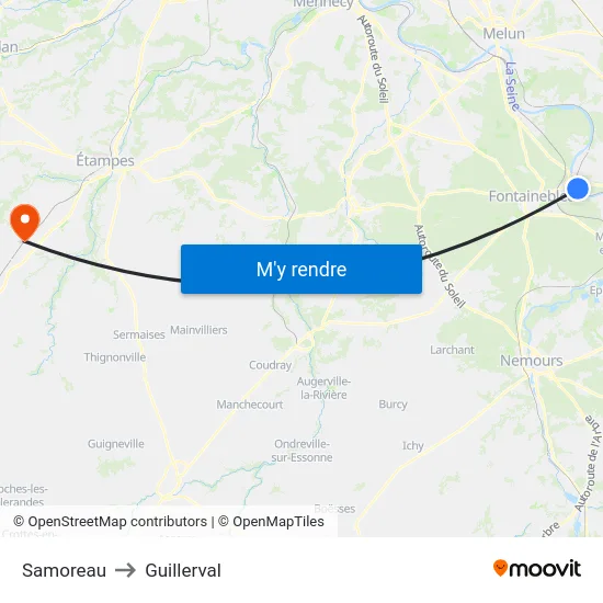 Samoreau to Guillerval map