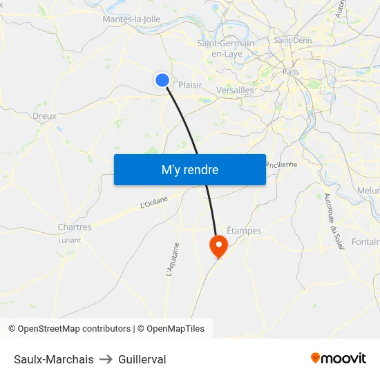 Saulx-Marchais to Guillerval map