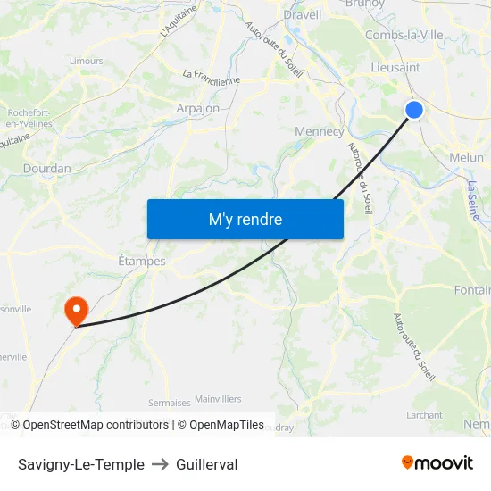 Savigny-Le-Temple to Guillerval map
