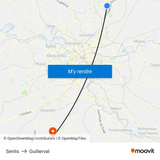 Senlis to Guillerval map