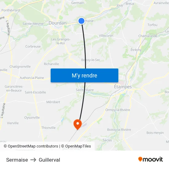 Sermaise to Guillerval map