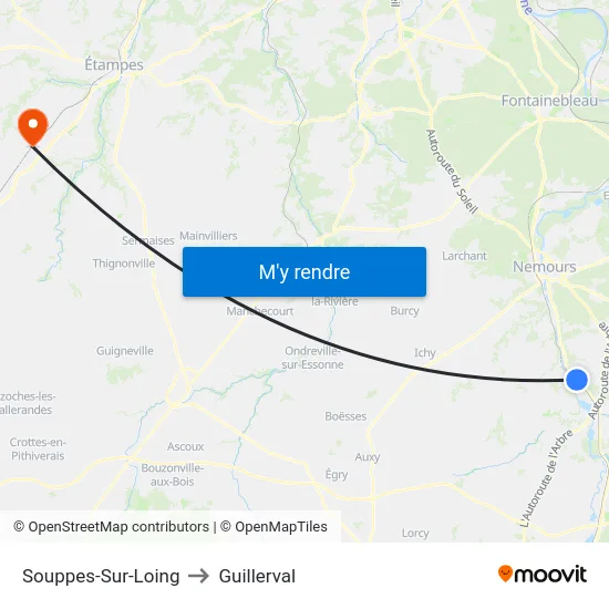 Souppes-Sur-Loing to Guillerval map