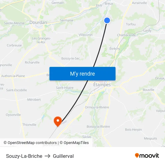 Souzy-La-Briche to Guillerval map