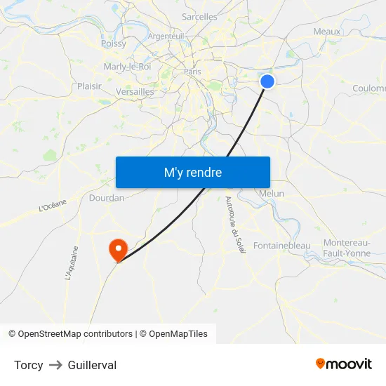 Torcy to Guillerval map