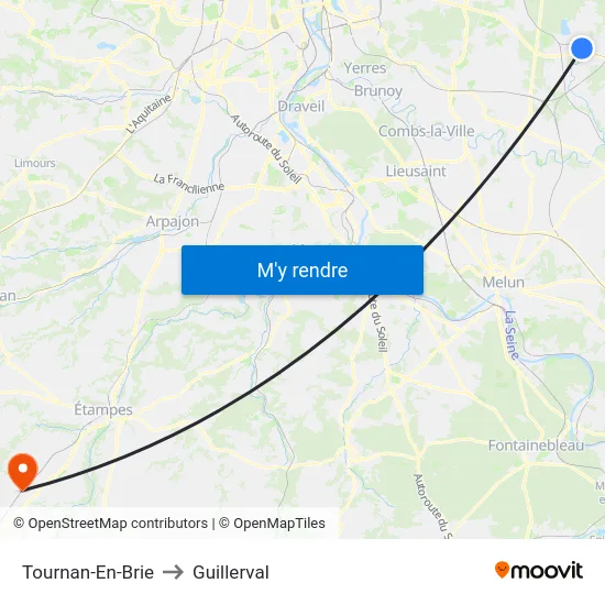 Tournan-En-Brie to Guillerval map