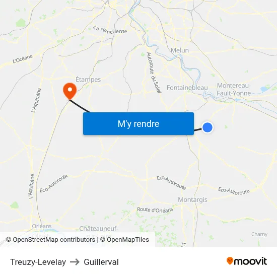 Treuzy-Levelay to Guillerval map