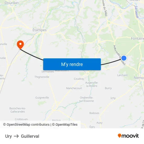 Ury to Guillerval map