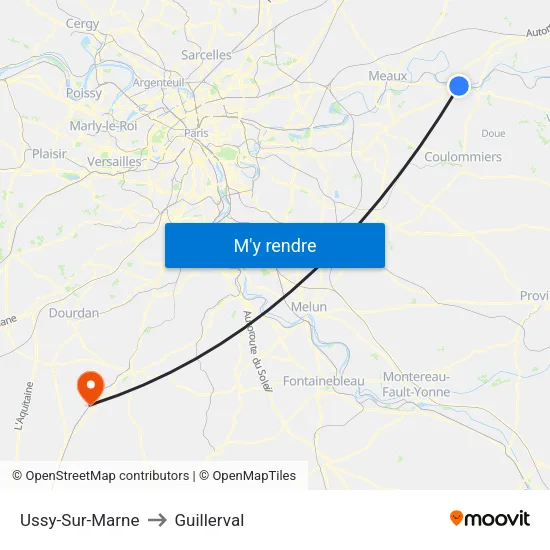 Ussy-Sur-Marne to Guillerval map