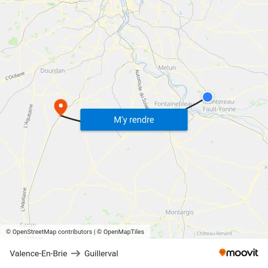 Valence-En-Brie to Guillerval map