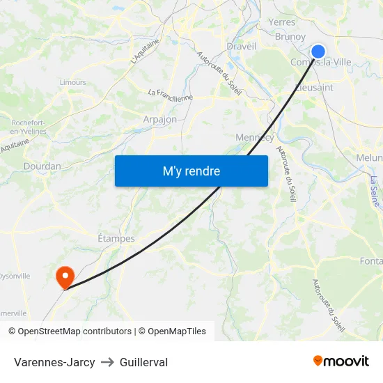 Varennes-Jarcy to Guillerval map