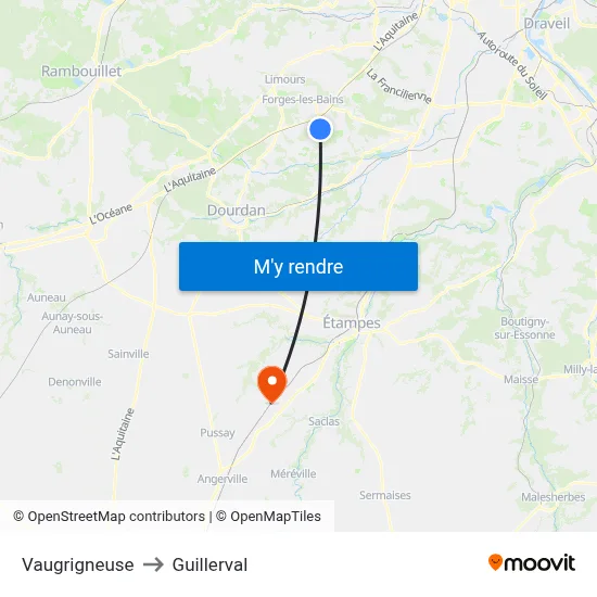 Vaugrigneuse to Guillerval map