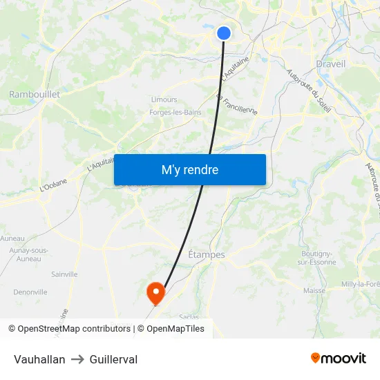 Vauhallan to Guillerval map