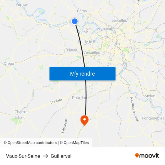 Vaux-Sur-Seine to Guillerval map
