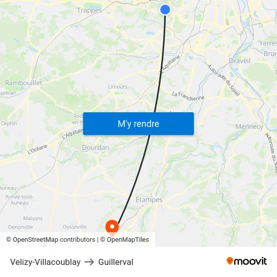 Velizy-Villacoublay to Guillerval map