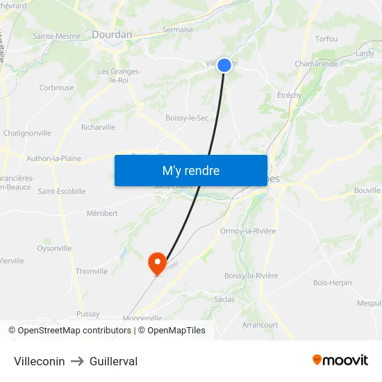 Villeconin to Guillerval map
