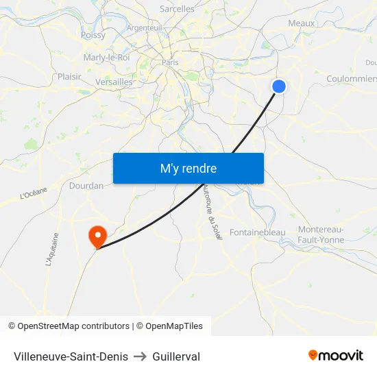 Villeneuve-Saint-Denis to Guillerval map