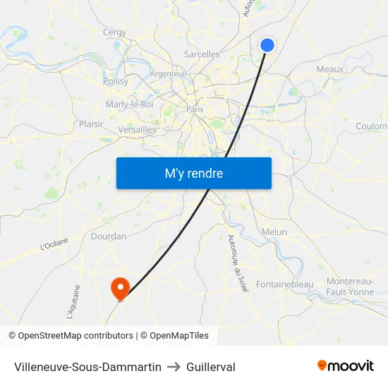 Villeneuve-Sous-Dammartin to Guillerval map