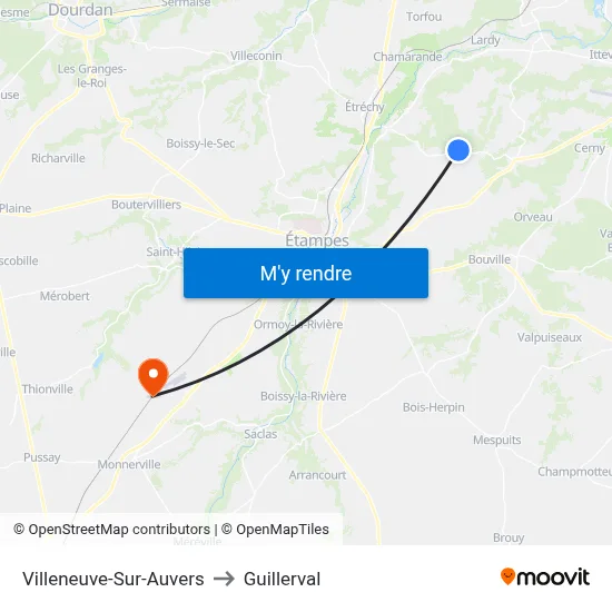 Villeneuve-Sur-Auvers to Guillerval map