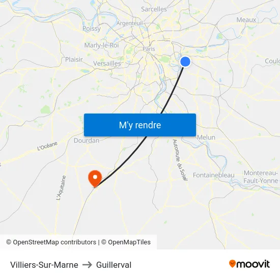 Villiers-Sur-Marne to Guillerval map